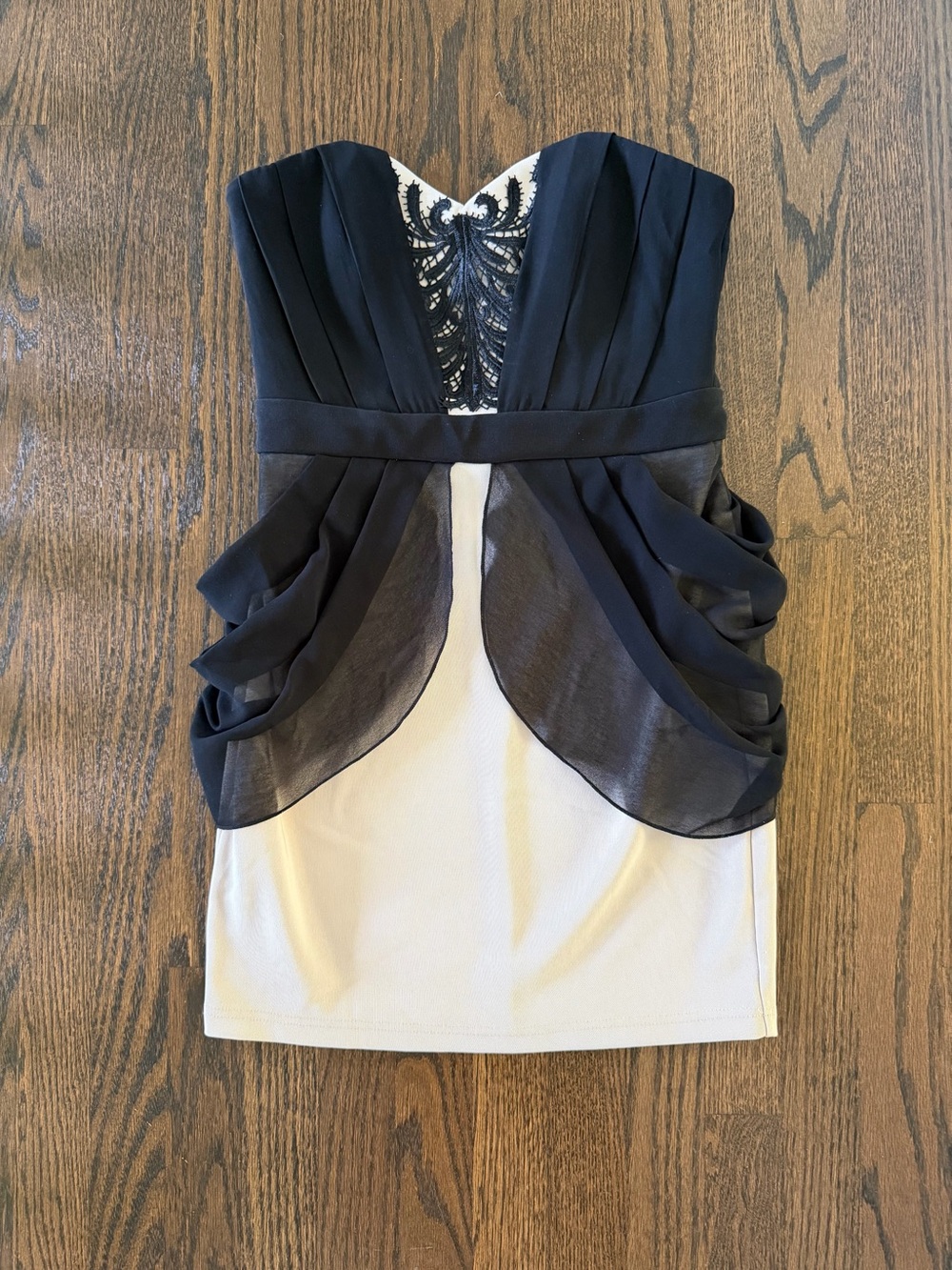 Lipsy Strapless Black and White Lace-Accent Cocktail Dress